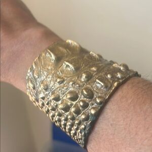 ALKEMIE Signed Gold Textured REPTILE Cuff Bracelet